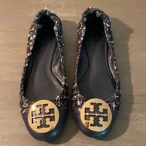 Tory Burch Woven Navy Flats
